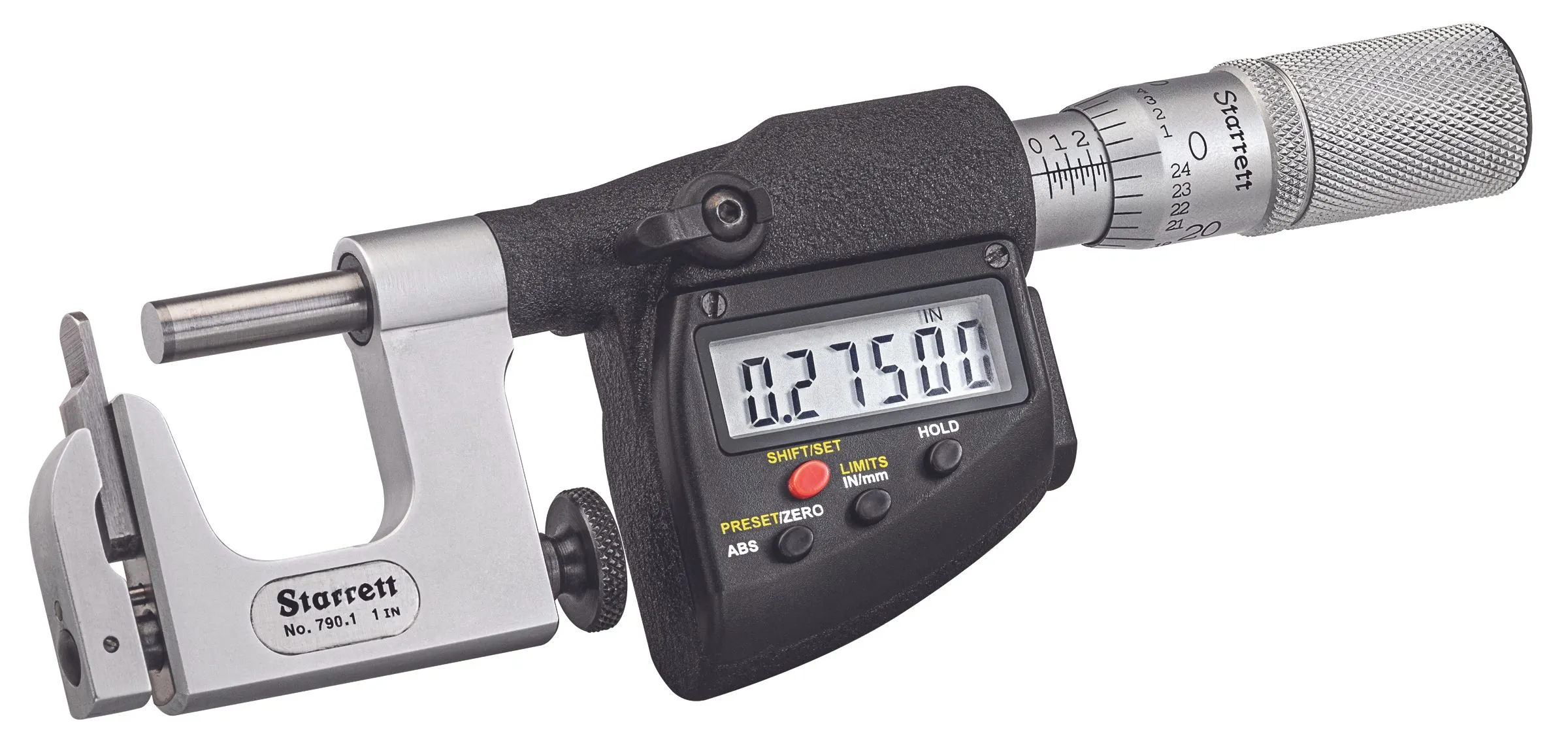 STARRETT 790.1MEAFL-25 Digital Multi-Anvil Micrometer, 0 Inch to 1 in/0 mm to 25 mm Range | CN2TLE 220MXRL-25 / 5TZY3