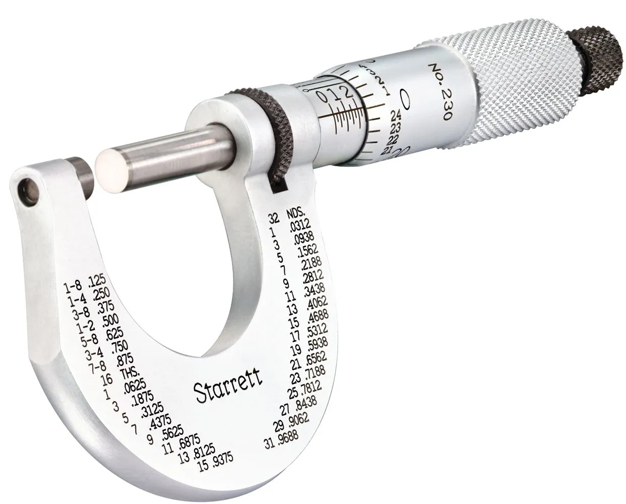 STARRETT T230XRL Micrometer, 0 - 1 Inch Range, 0.0001 Inch Ratchet, Carbide Faces | AC4GUA 2ZTX8 / 50944