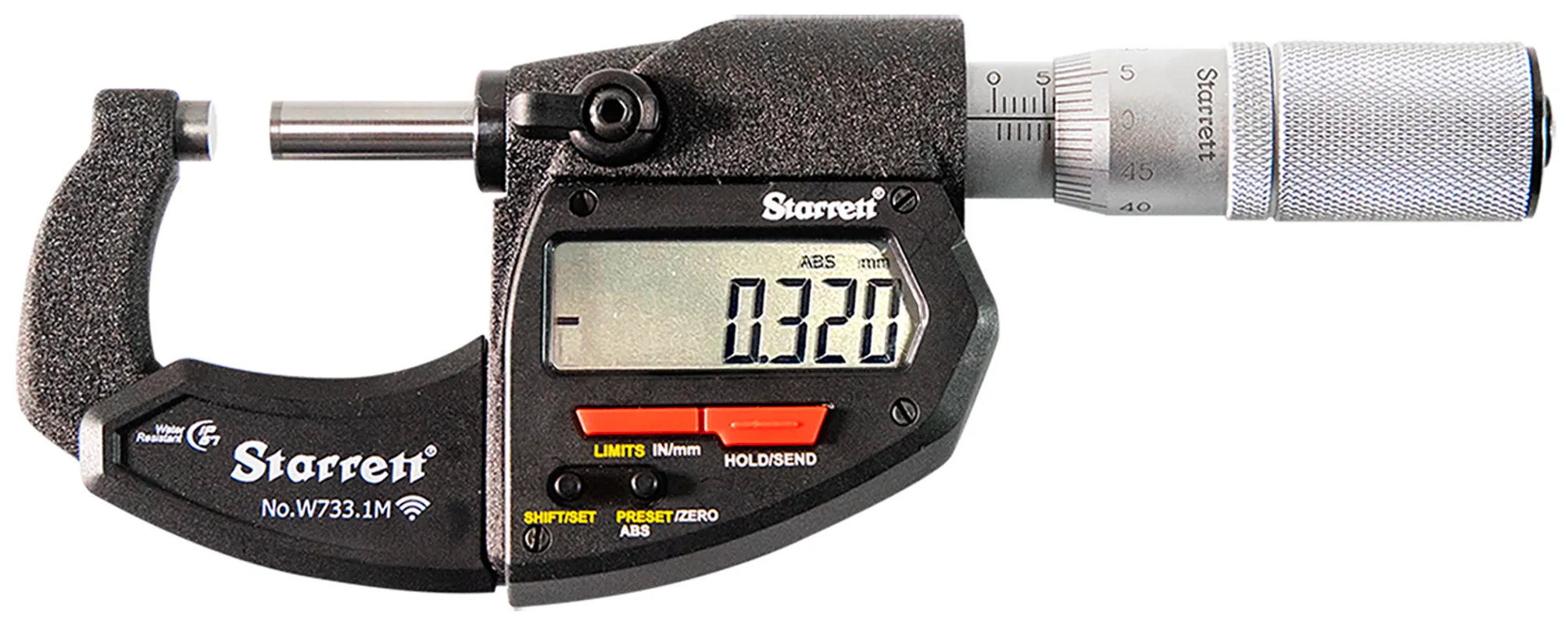 STARRETT W733.1MEXFL-25 Wireless Digital Micrometer, 0 Inch to 1 in/0 mm to 25 mm Range, IP67 | CR2RHV 783RC3
