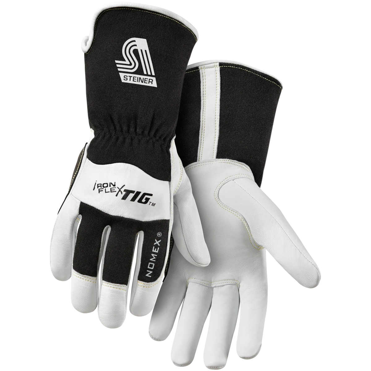 Steiner Industries 0264-X Welding Gloves, Straight Thumb, Elastic Cuff, Premium, Black/White Nomex, IronFlex TIG | CU4QKY 793KM9