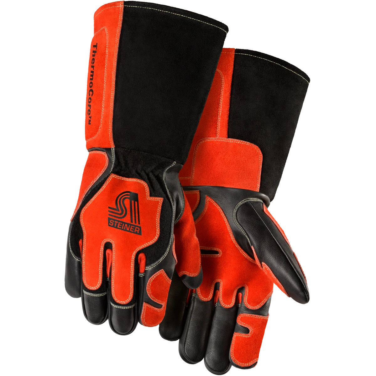 Steiner Industries 0300-L Welding Gloves, Keystone Thumb, Gauntlet Cuff, Premium, Orange/Black Cowhide, ThermoCore„ | CU4QHX 793KL7