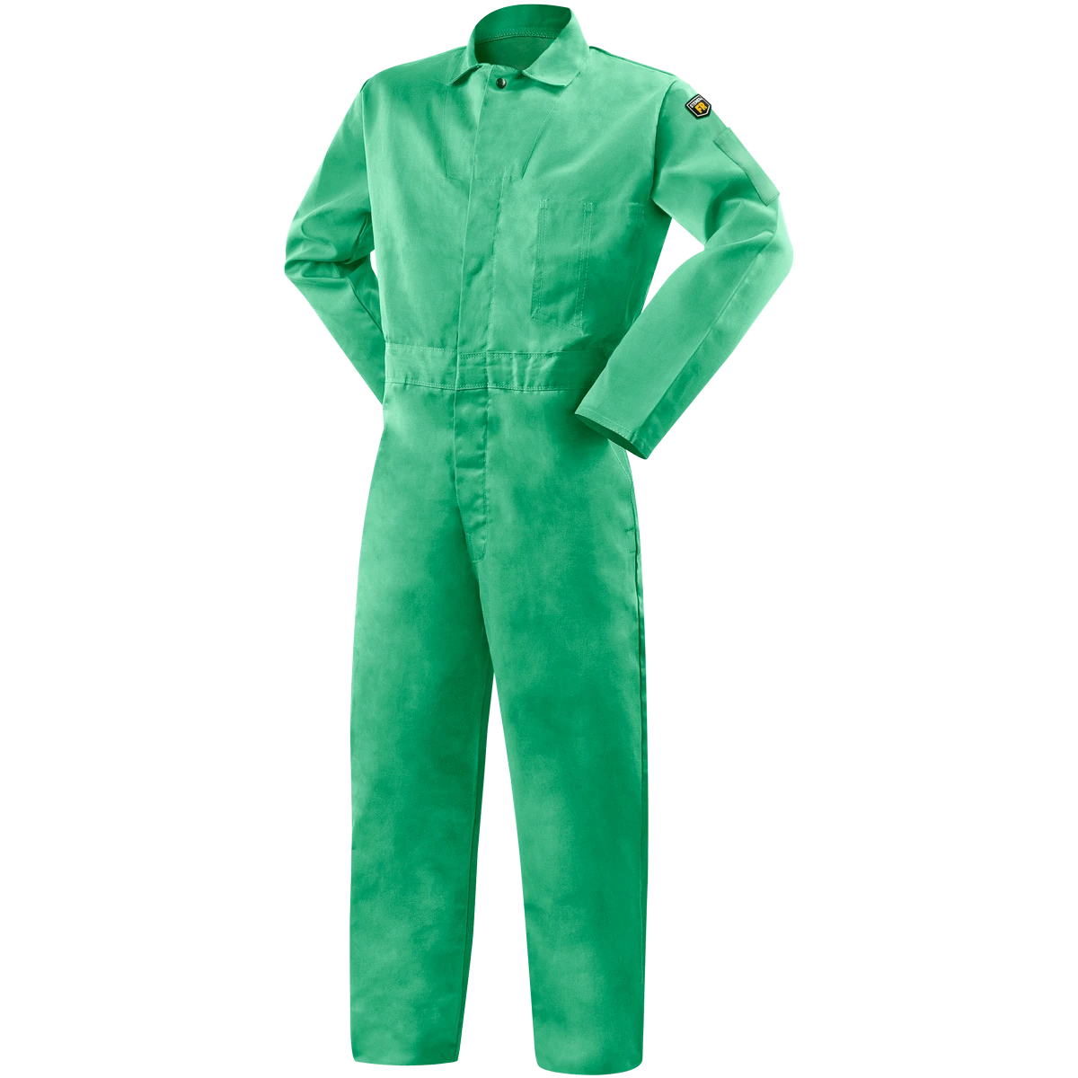 Coveralls, S, Weldlite, 9 Oz Fabric Wt, Green, Snaps, Lay-Flat Collar