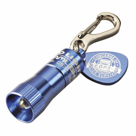 Keychain Flashlight, LED, 10 lm Max Brightness, 8 hr Run Time at Max Brightness, Blue