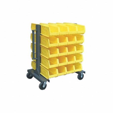 Mobile Bin Rail Floor Rack, 37 Inch x 28 Inch x 48 in, 40 Bins, Hang and Stack Bin, Yellow