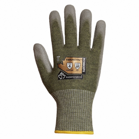 SUPERIOR GLOVE STAGCXPU-7 Knit Gloves, Size S, ANSI Cut Level A9, Palm, Dipped, Polyurethane, Smooth, 1 Pair | CU4WPT 55NC44