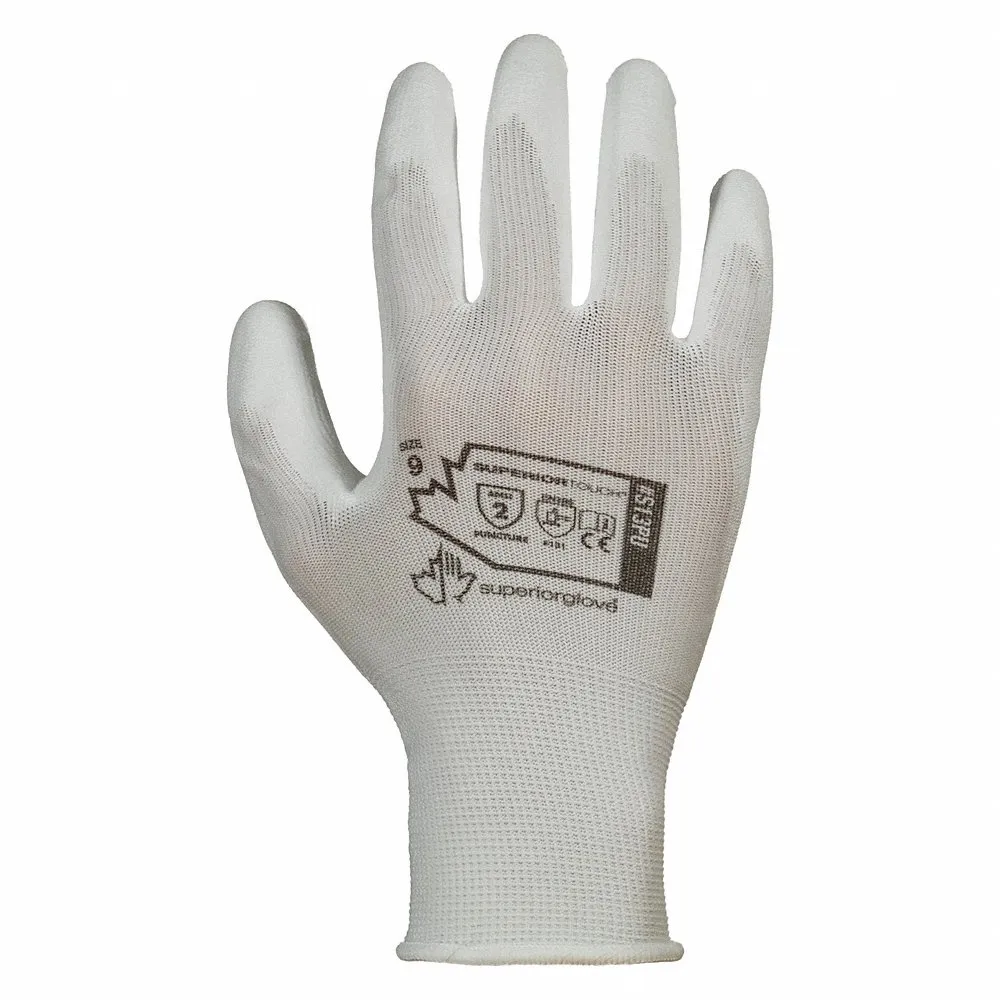 SUPERIOR GLOVE S13PU-12 Coated Glove, 2XS, Polyurethane, Nylon, White, 12 Pack | CU4WAK 32HV82