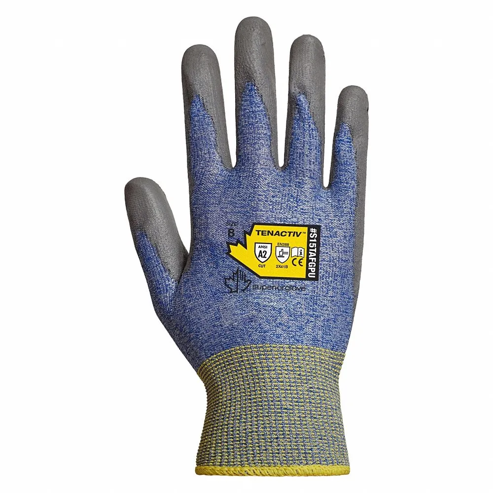 SUPERIOR GLOVE S15TAFGPU9 Knit Gloves, Size L, ANSI Cut Level A3, Palm, Dipped, Polyurethane, Smooth, 1 Pair | CU4WMP 55ND40