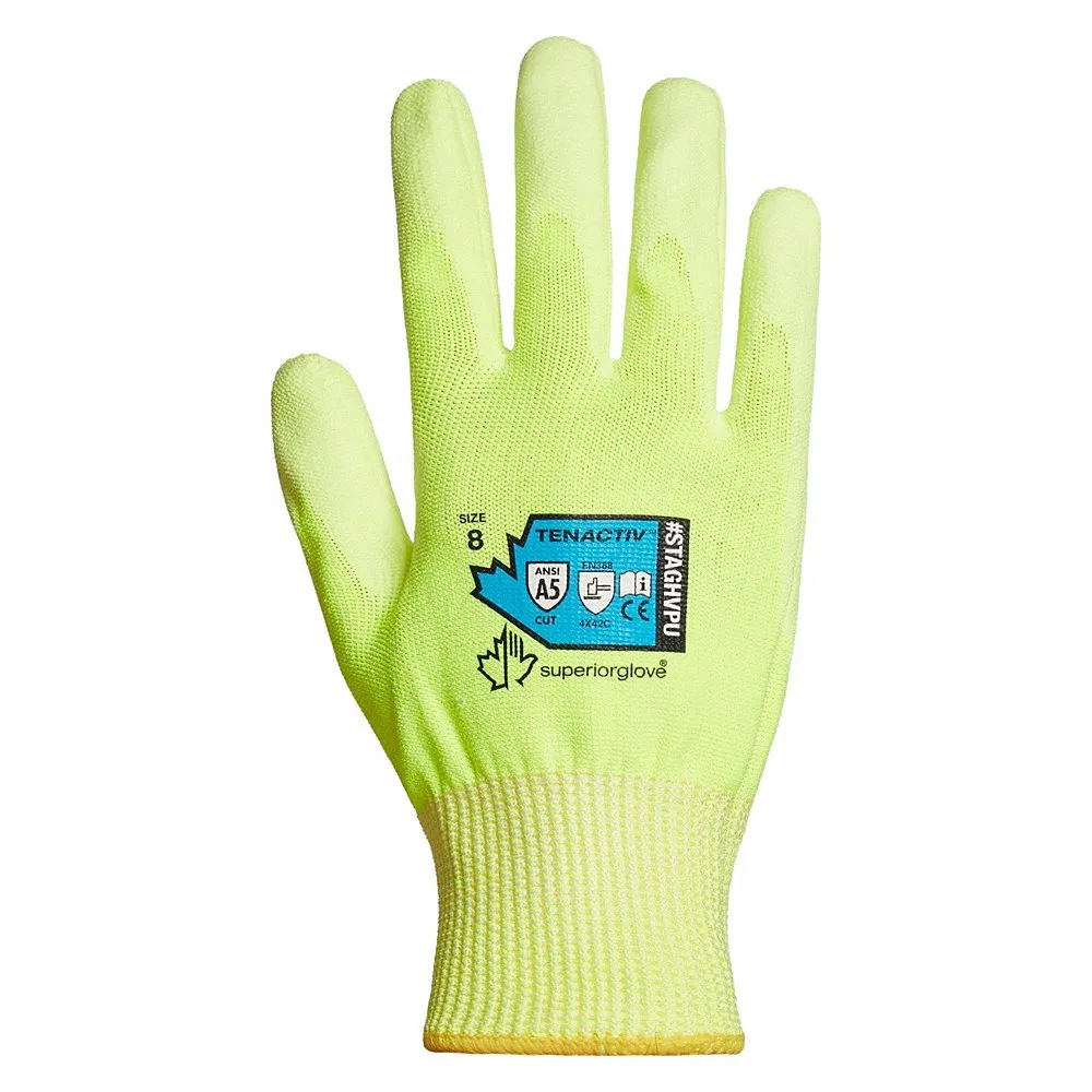 SUPERIOR GLOVE STAGHVPU11 Knit Gloves, Size 2XL, Ansi Cut Level A5, Palm, Dipped, Polyurethane, Smooth, 1 Pair | CU4WLV 214YZ4