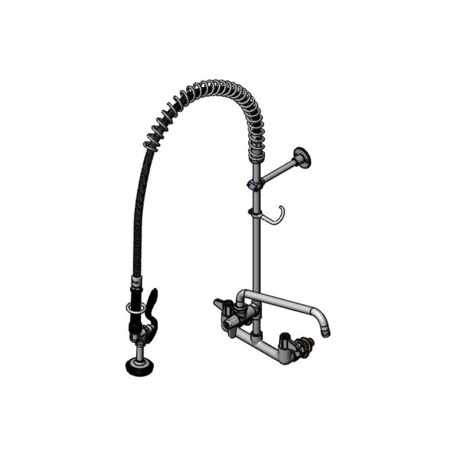 T&S 5PR-8WLZ12 Pre-Rinse Unit, 8 Inch Wall Mount Mixing Faucet, Quarter-Turn Ceramic Cartridges | CL6UUP