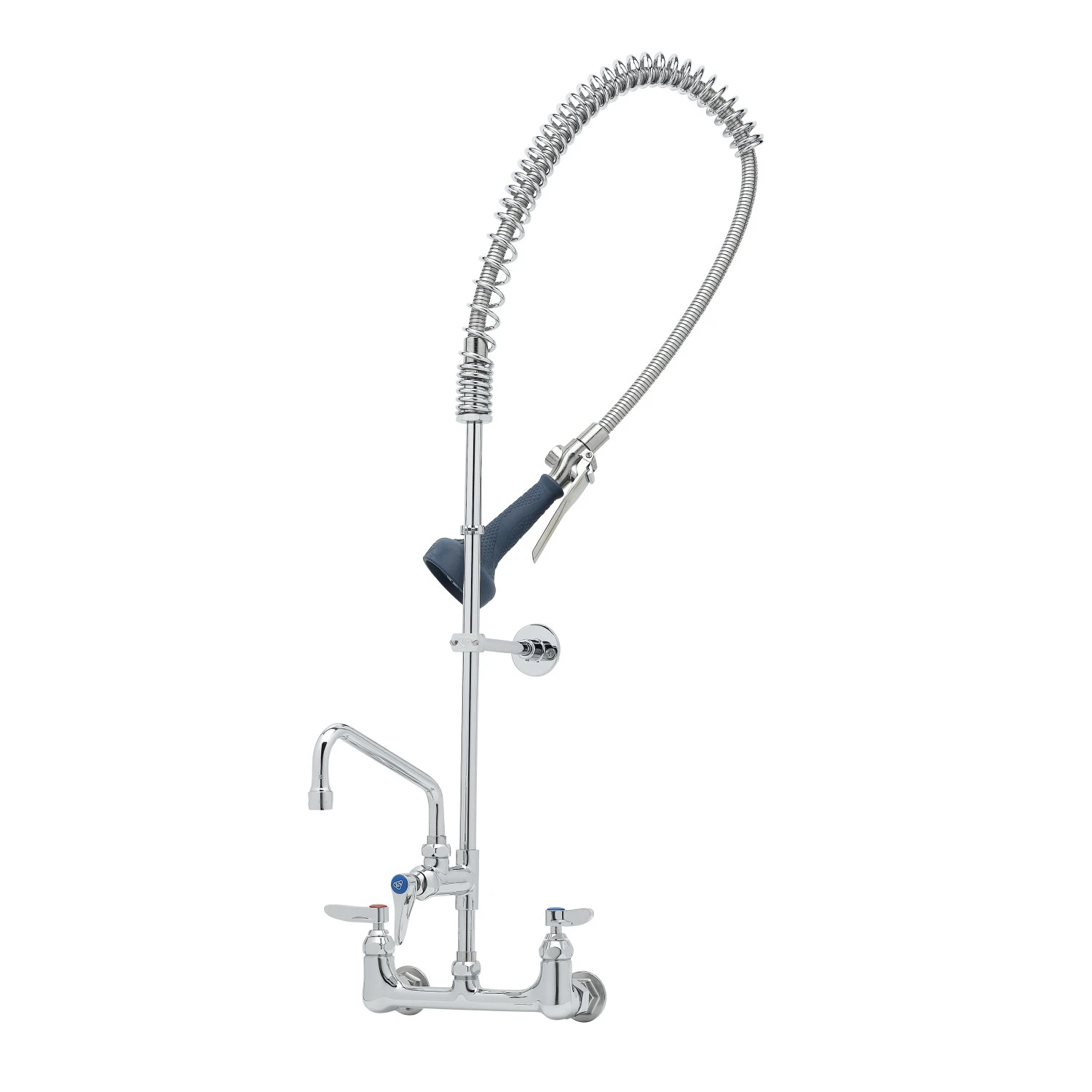 Pre-Rinse Faucet, Spring Action, 8 Inch Wall Mount Base, 8 Inch Add-On