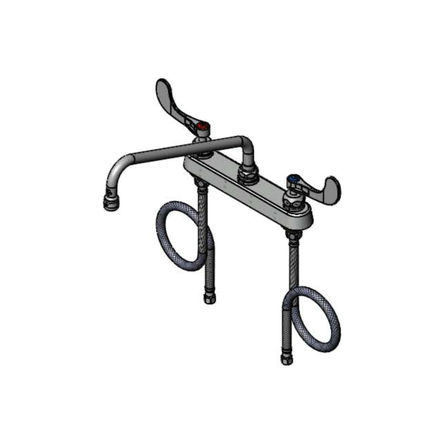 T&S B-1123-CR-W4-KIT Deck Mount Workboard Faucet, 8 Inch, Cerama, Wrist Handles, 24 Inch SS Flex Supply Hose | CL6UYZ