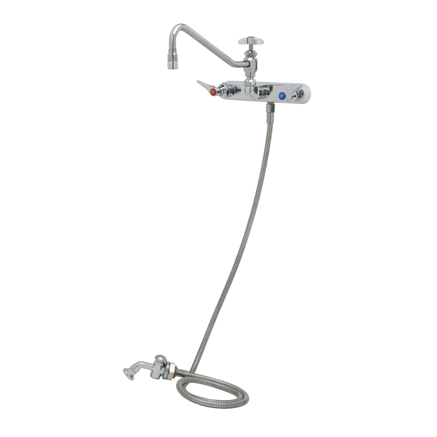 T&S B-1157-12 Workboard Faucet, 8 Inch Wall Mt., 12 Inch Swing Nozzle, With Diverter, Hose | AV3QEH