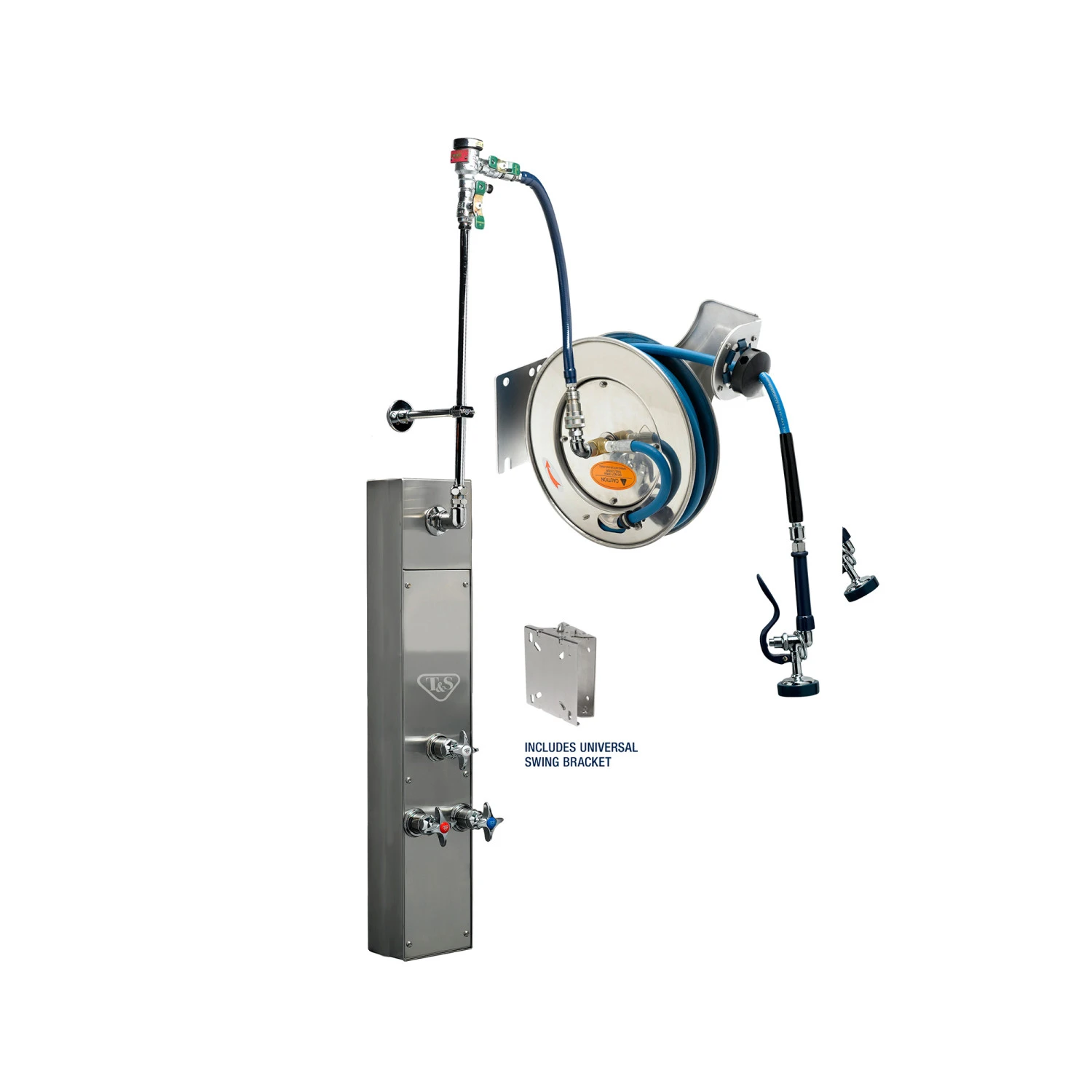 T&S B-7132-U01WS8TC Open Hose Reel, Vacuum Breaker and Stainless Steel Swing Bracket, 35 Inch Stainless Steel | CL6VBP