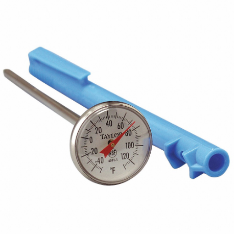 Dial Pocket Thermometer, 1 Inch Dial Dia, 5 Inch Stem Lg, -40 Deg To 120 Deg F, Fahrenheit