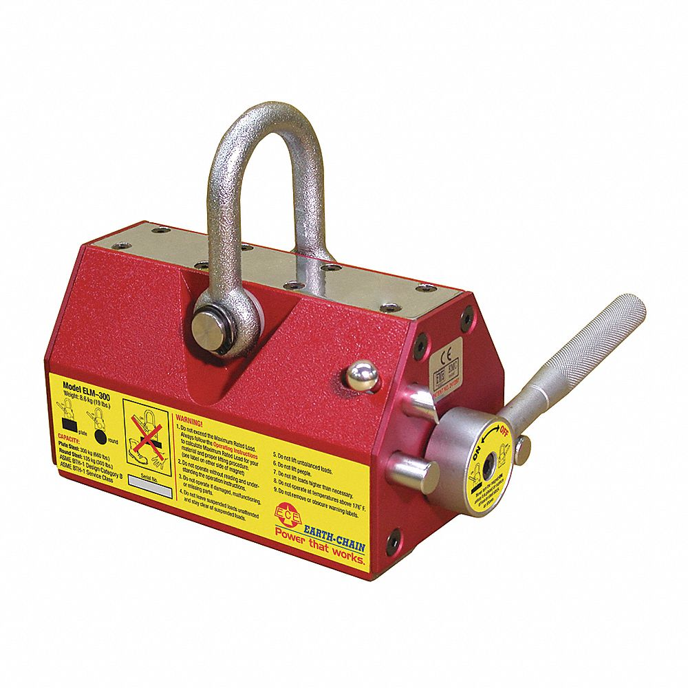 Lifting Magnet, 660 lb Max Load Capacity, 660 lb Max Flat Load Capacity, On/Off Handle