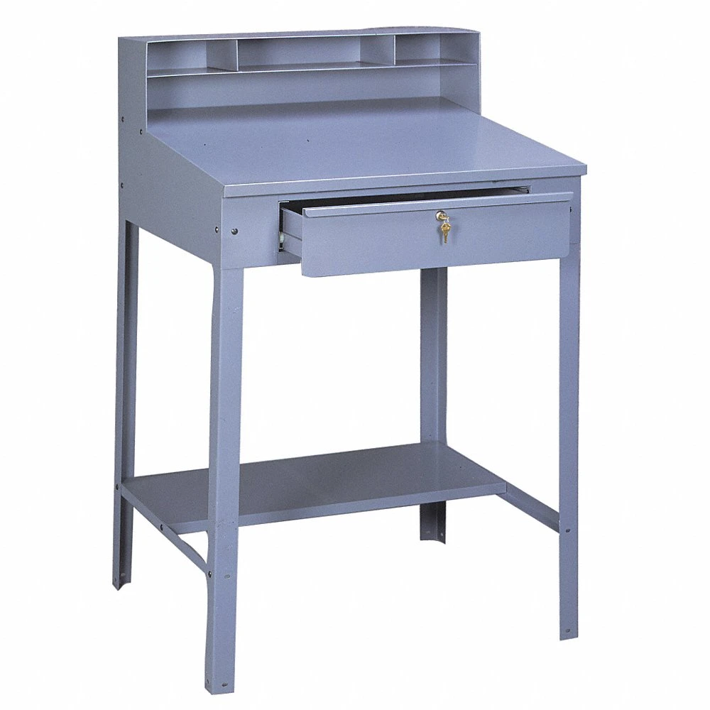 Shop Desk, Open-Base Desk, 34 1/2 x 29 x 53 Inch, 1 Drawers, 1 Shelves, 0 Doors, Gray