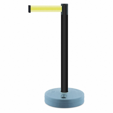 TENSABARRIER 885-33-STD-Y5-NV-C Barrier Post With Belt, PVC, Black, 38 Inch Post Height, 2 1/2 Inch Post Dia, Fillable | CU6GNQ 410C74