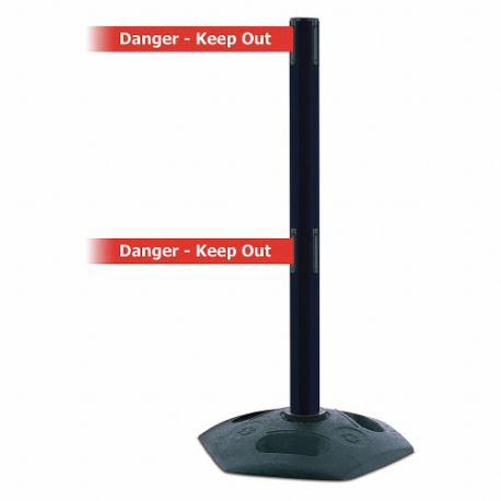 TENSABARRIER 886T2-33-STD-NO-RHX-C Barrier Post With Belt, PVC, Black, 38 Inch Post Height, 2 1/2 Inch Post Dia | CU6GNU 30RG10