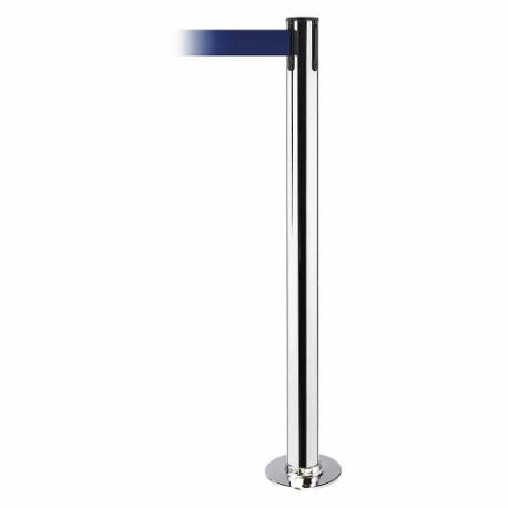 TENSABARRIER 889F-3P-3P-STD-NO-L5X-C Fixed Barrier Post With Belt, Polished Stainless 36 1/2 Inch Post Height, Blue | CU6JCE 20YJ54