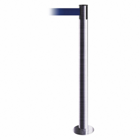 TENSABARRIER 889F-1S-1S-MAX-NO-L5X-C Fixed Barrier Post With Belt, Steel, Satin Chrome, 36 1/2 Inch Post Height, Flange | CU6HYZ 20YG80