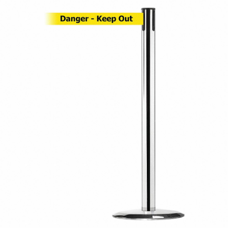 TENSABARRIER 889U-1P-1P-STD-NO-YDX-C Barrier Post With Belt, Steel, Polished Chrome, 38 Inch Post Height, 2 1/2 Inch Post Dia | CU6HEF 20YM16