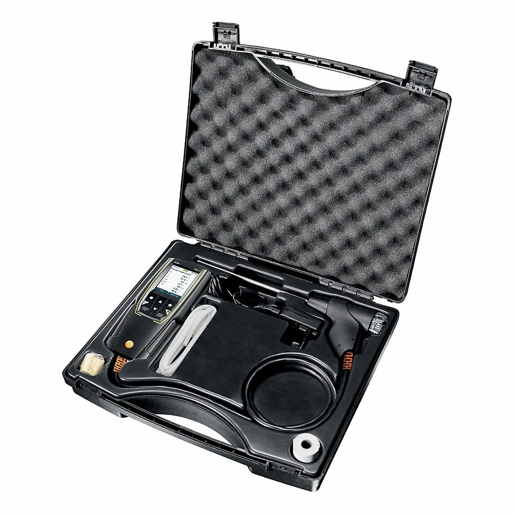 Flue Gas Analyzer, Carrying Case/Cone/Filter/Hose/Power Supply/Probe, 0-4000 ppm, LED