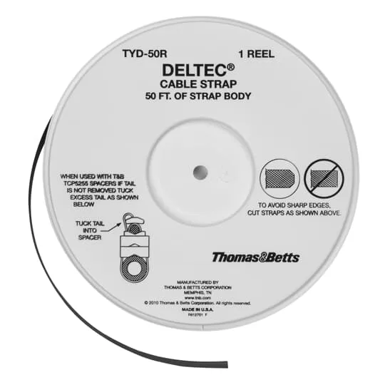 Deltec Cable Tie, -30 To 150 Deg F Temp Range, Strap Reel Type, Black, Acetal