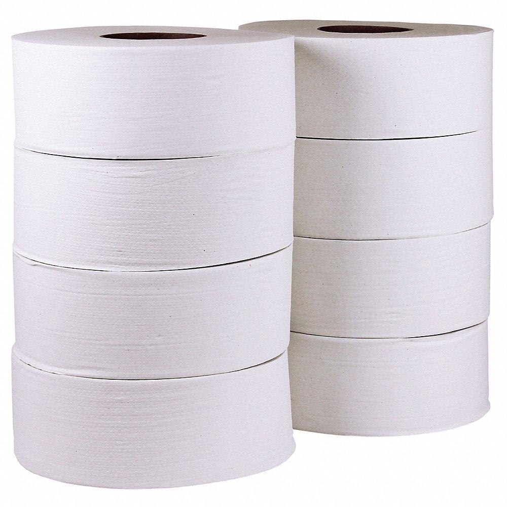 TOUGH GUY 36P064 Toilet Paper Roll, Jumbo Core, 2 Ply, 1000 ft. Length, 3 3/8 Inch Dia., 8Pk | CJ3QNM