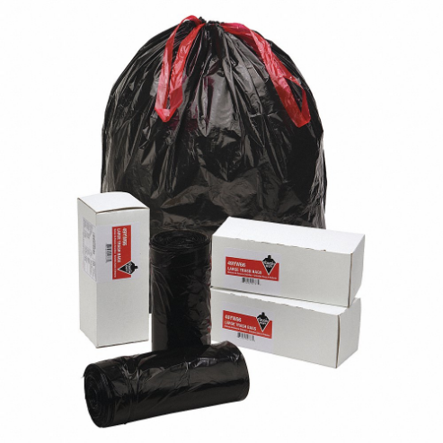 Trash Bags, 30 gal Capacity, 30 Inch Width, 33 Inch Height, 1.15 mil Thick, Black