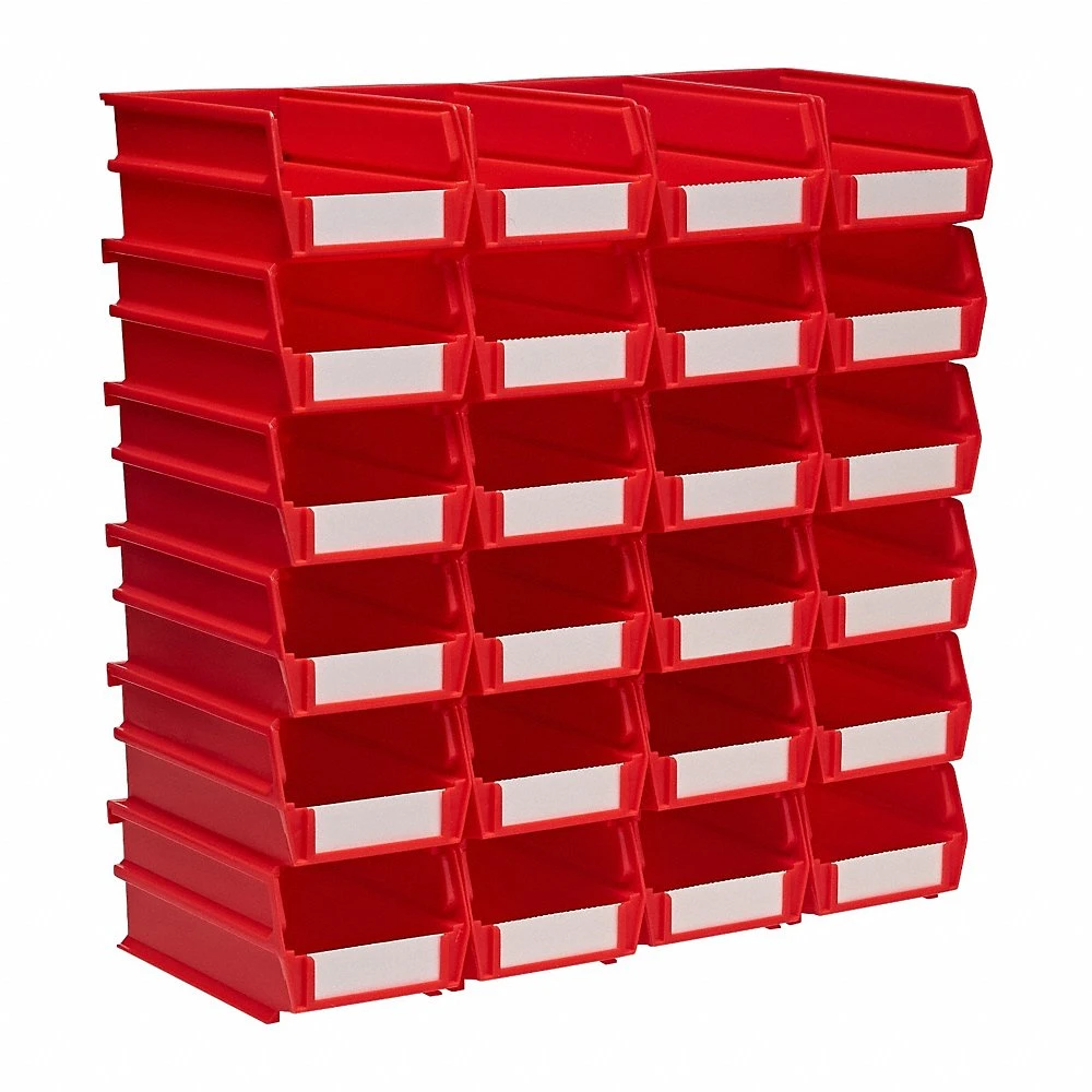 Storage Bin, 4 1/8 Inch x 7 3/8 Inch x 3 Inch, Red, Label Holder Included, Nesting Capable