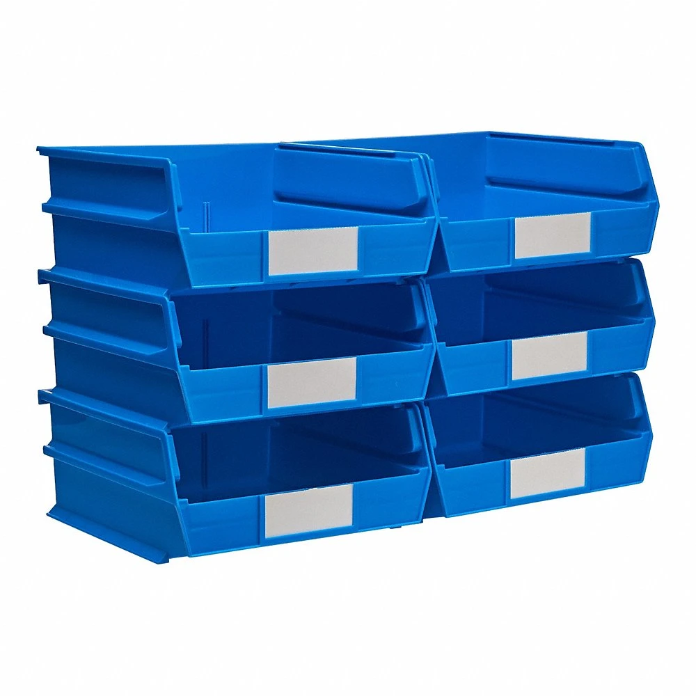 Storage Bin, 11 Inch x 10 7/8 Inch x 5 Inch, Blue, Label Holder Included, Nesting Capable