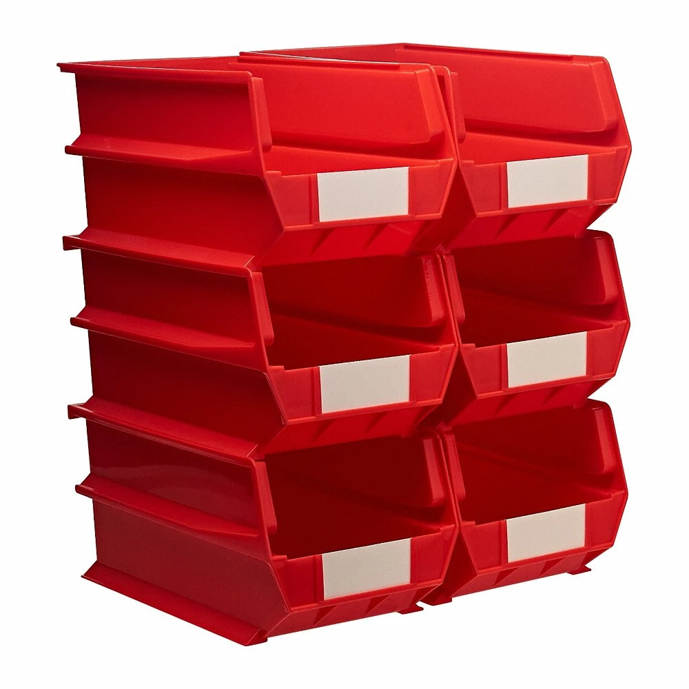 Storage Bin, 8 1/4 Inch x 14 3/4 Inch x 7 Inch, Red, Label Holder Included