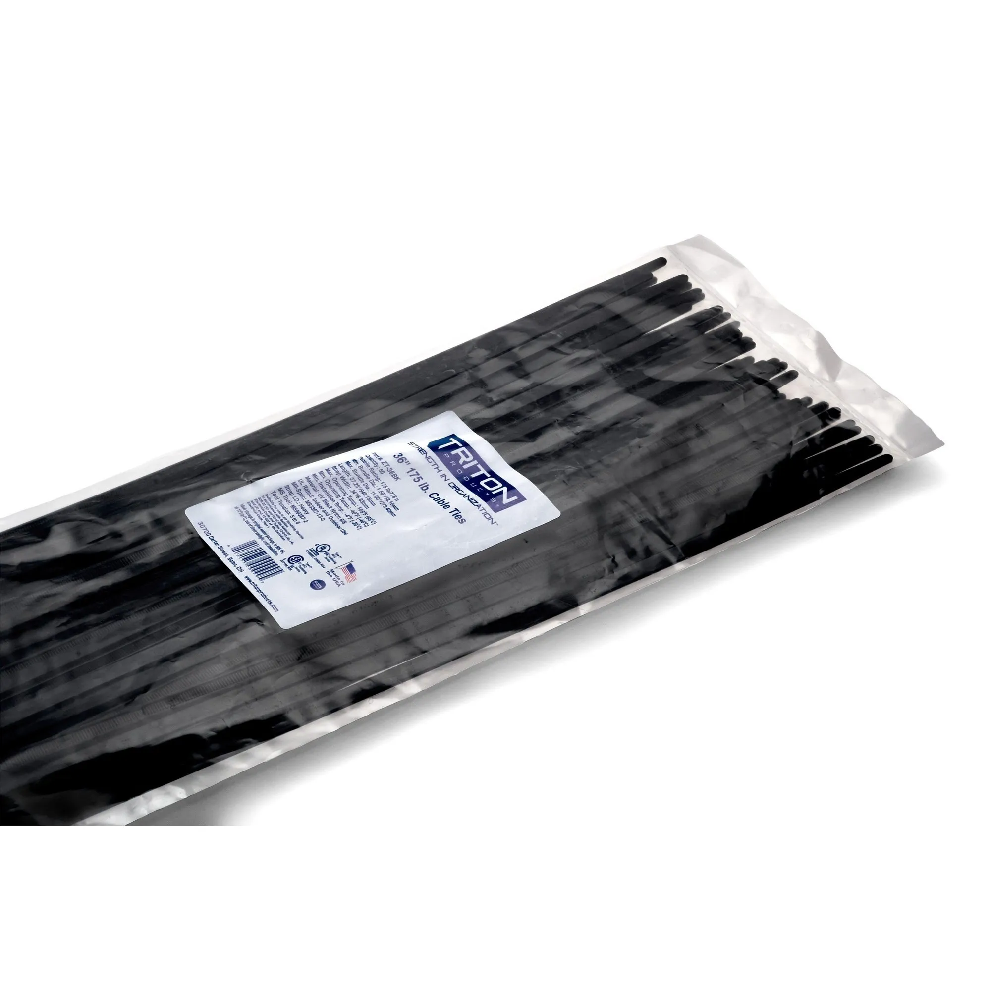 36 Inch Long Heavy-Duty Black Nylon Ties with 175 lb Tensile Strength 50