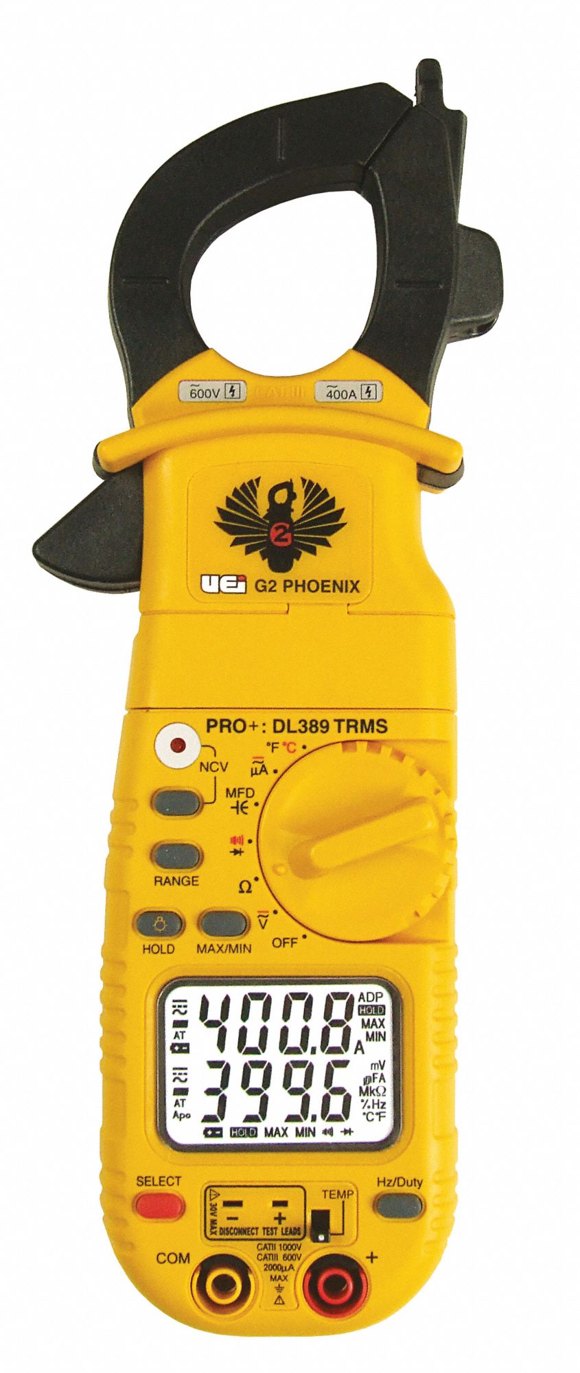 UEI TEST INSTRUMENTS DL389B Clamp On Digital Clamp Meter, -22 To 752 Deg. F Temp. Range, 1.2 Inch Jaw Capacity | CH6NXY 55CH55