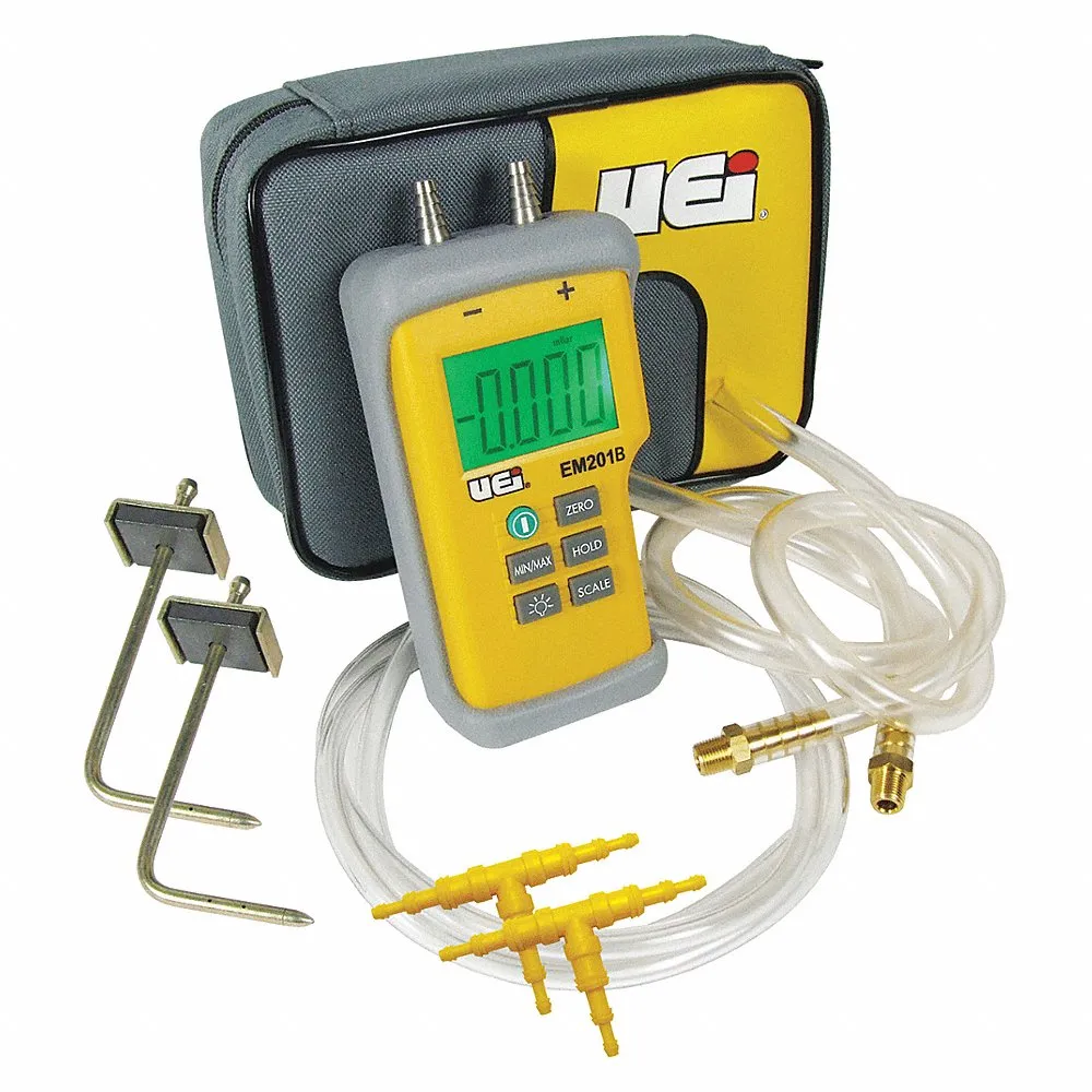 Air Manometer Kit, -60 Inch wc to 60 Inch wc, 4 Digit Backlit LCD, 1/4 Inch Hose Barb