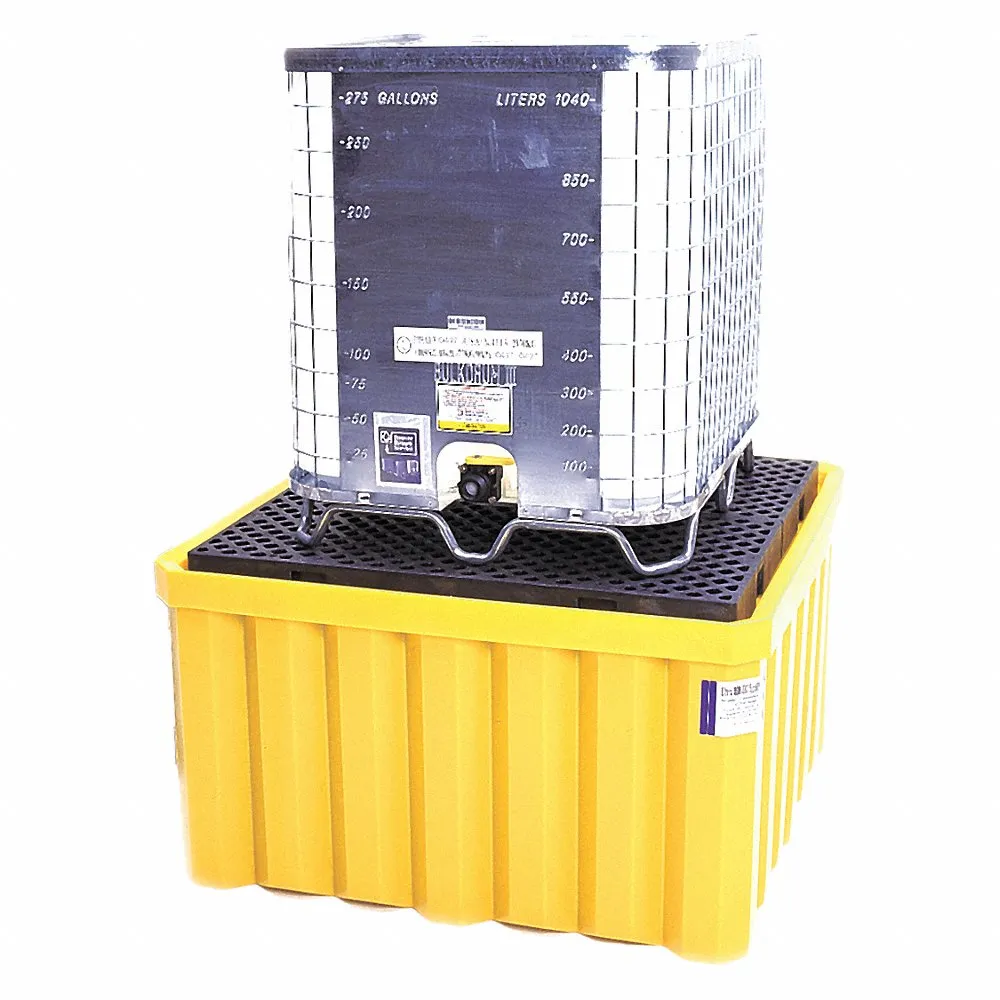 ULTRATECH 1058 IBC Spill Pallet, 58.8 x 58.8 x 33 Inch Size, With Drain, Yellow | CM8ATZ