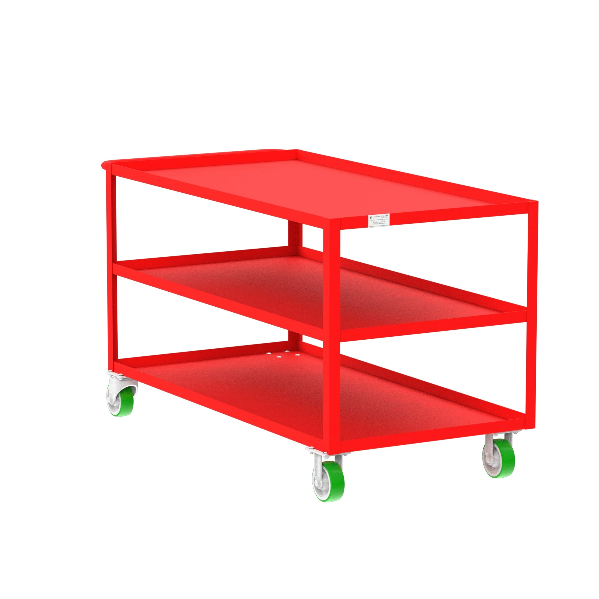 VALLEY CRAFT F89174RDPY 3 Shelf Utility Cart With Lip, 30 x 60 Inch Shelf, Red, 30 x 65 x 36 Inch Size | CJ6TPV