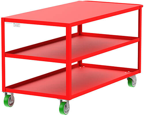 VALLEY CRAFT F89173RDMO 3 Shelf Utility Cart With Flush Top, 30 x 60 x 39 Inch Size, Red, Mold On Caster | CJ6TQC