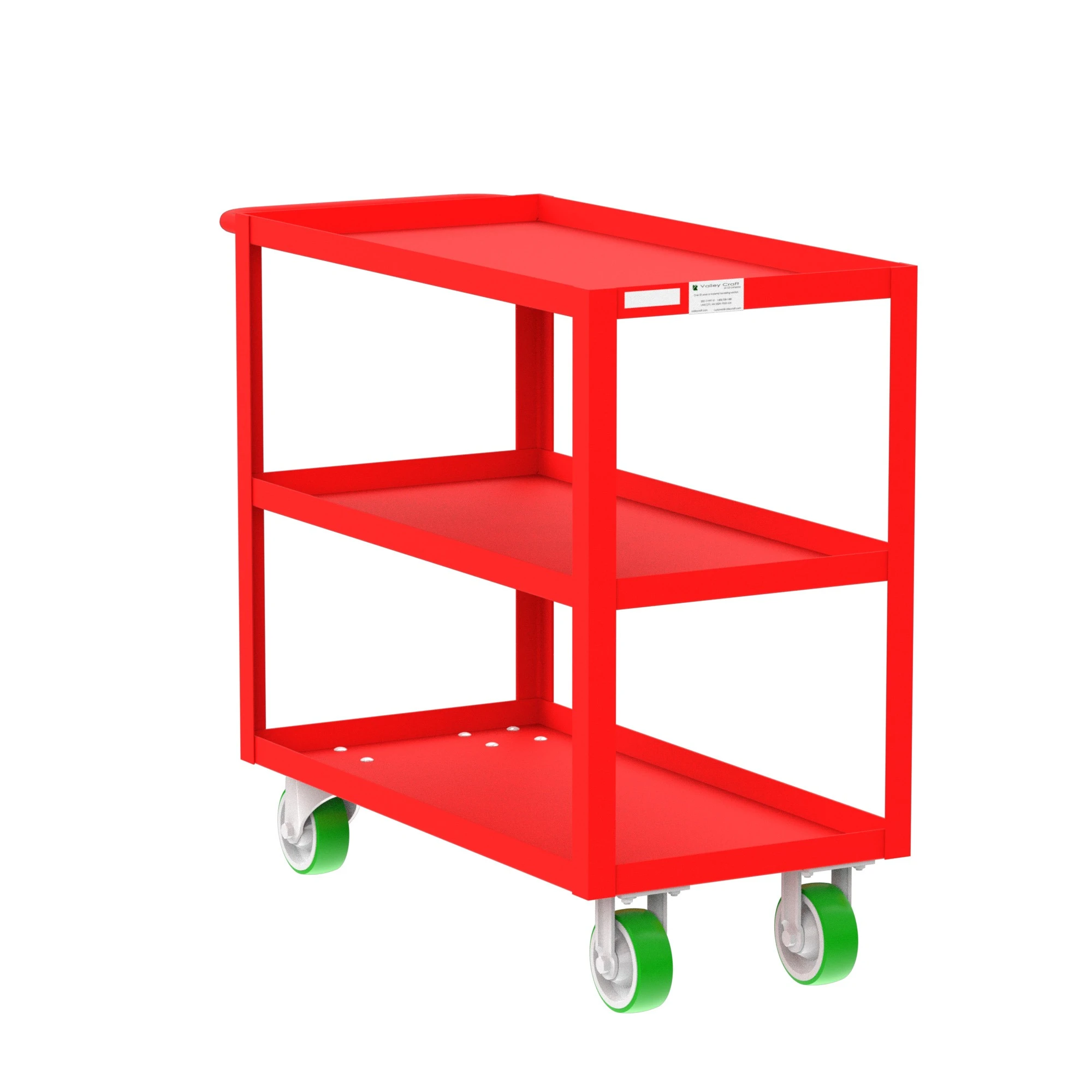 VALLEY CRAFT F89178RDPY 3 Shelf Utility Cart with Lip, 18 x 36 Inch Shelf, Red, 18 x 41 x 36 Inch Size | CJ6TMT