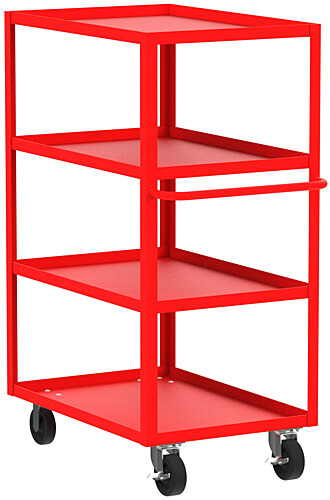 VALLEY CRAFT F89229RDMO 4 Shelf Utility Cart With Lip, 30 x 48 x 56 Inch Size, Red, Mold On Caster | CJ6TRK