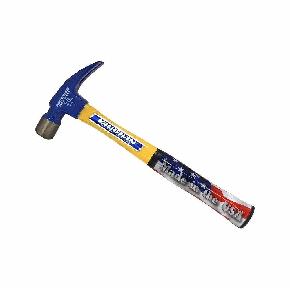 Claw Hammer, Steel, Textured Grip, Fiberglass Handle, 20 oz Head Wt, 14 Inch Lg