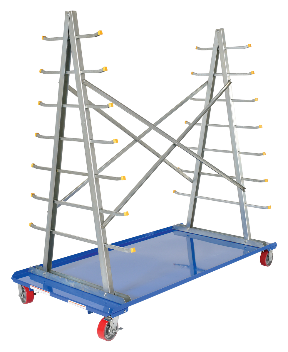 Steel A-Frame Rack Cart With Poly-On-Steel Casters 36 x 72 Inch 2000 lb Capacity, Blue
