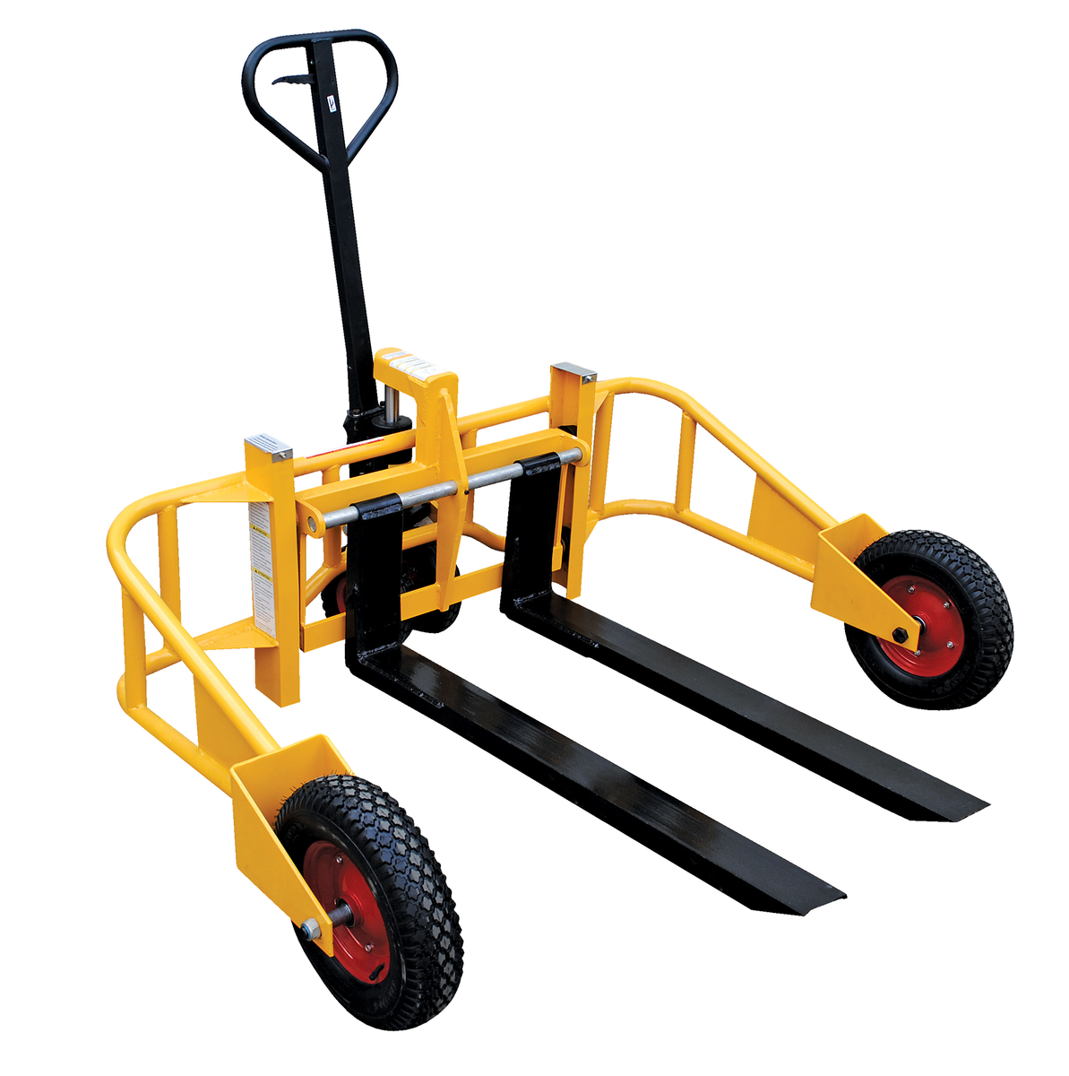 Steel Manual All-Terrain Pallet Truck 48 Inch Long Adjustable Width Forks 2000 lb Capacity, Yellow