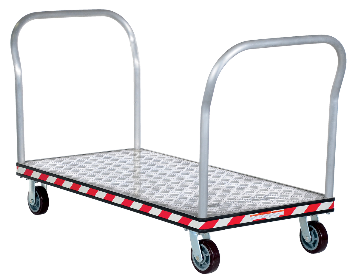 VESTIL ATP-C-3060-2HDL Platform Truck, Double Handle, Tread Plate, 30 x 60 Inch Size, Silver, Aluminum | AG7MBD