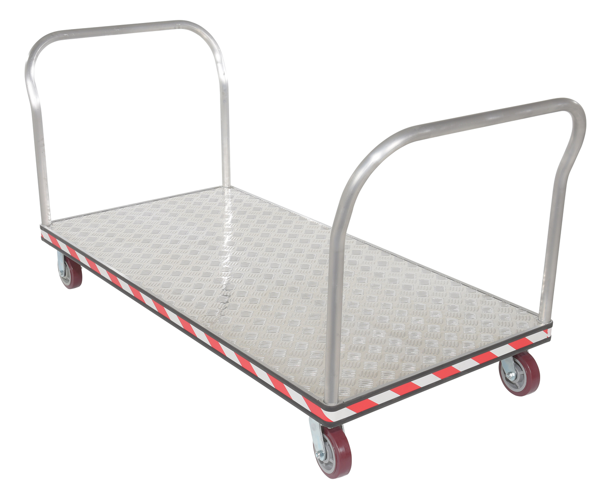 VESTIL ATP-C-3672-2HDL Platform Truck, Double Handle, Tread Plate, 36 x 72 Inch Size, Silver, Aluminum | AG7MBF
