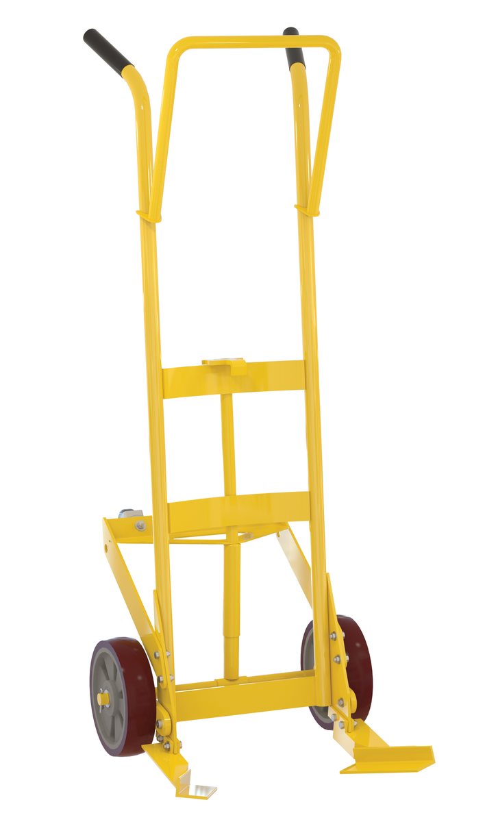 VESTIL DBT-P-4RS-PO Drum Truck, 2 Rigid/2 Swivel Poly Wheels, 100Lb. Capacity, Yellow | CE3CHY