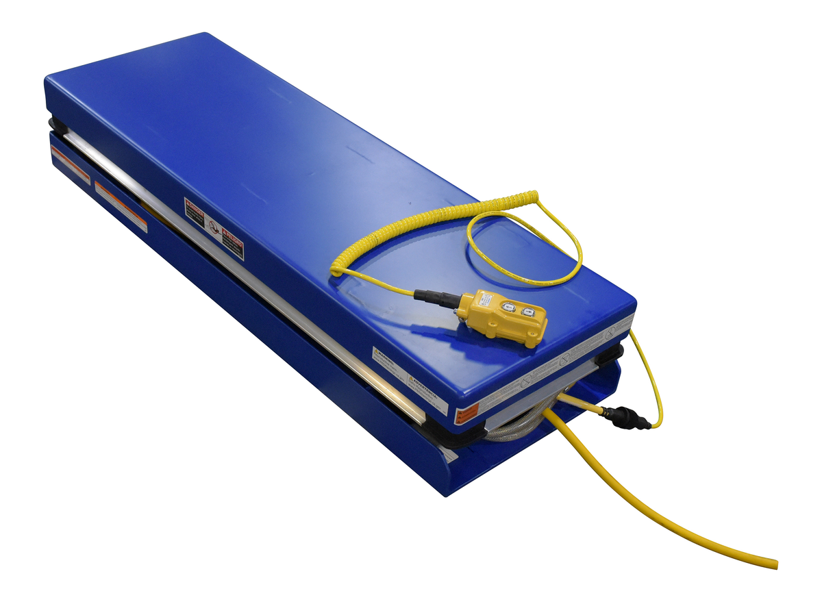 VESTIL EHLT-N-1648-2-32 Electric Hydraulic Scissor Lift Table, Narrow, 2000 lb., Blue, Steel | AG7RJG