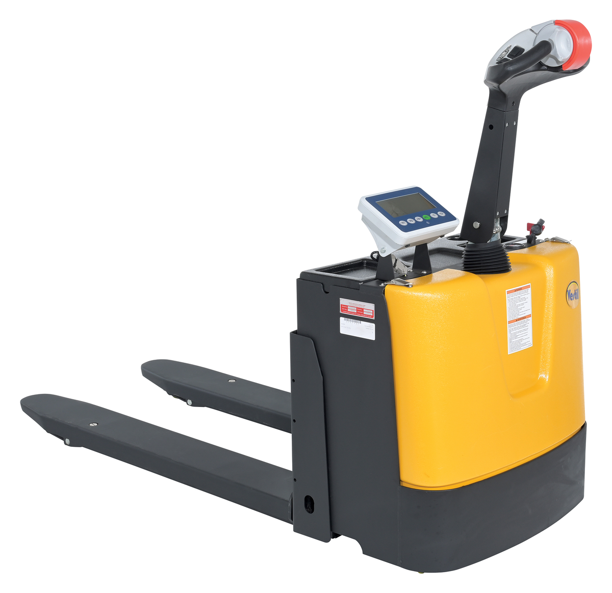 Steel Electric Pallet Truck with Scale 25 x 47 Inch 3000 lb Capacity, Black/Yellow