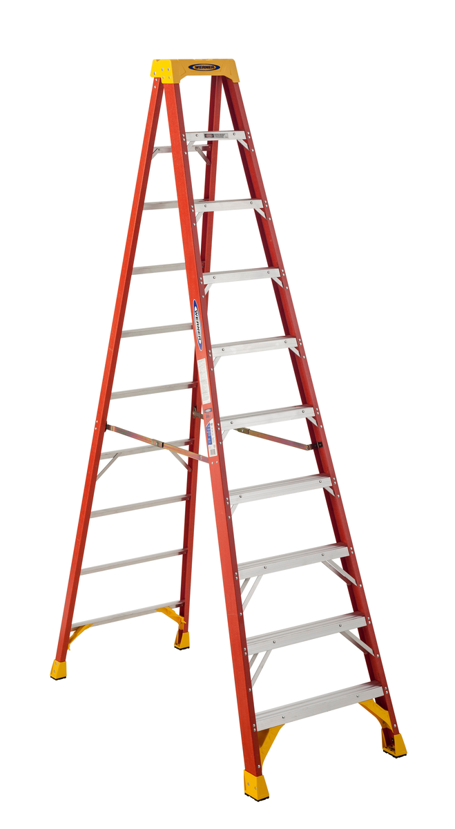 VESTIL FBSL-10 Fiberglass Step Ladder, 10 Steps, 300 Lb. Capacity, Orange | AG7RUN