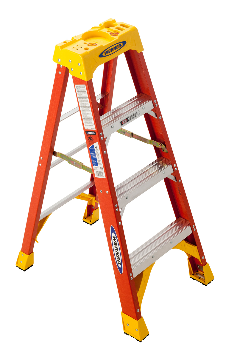VESTIL FBSL-4 Fiberglass Step Ladder, 4 Steps, 300 Lb. Capacity, Orange | AG7RUQ